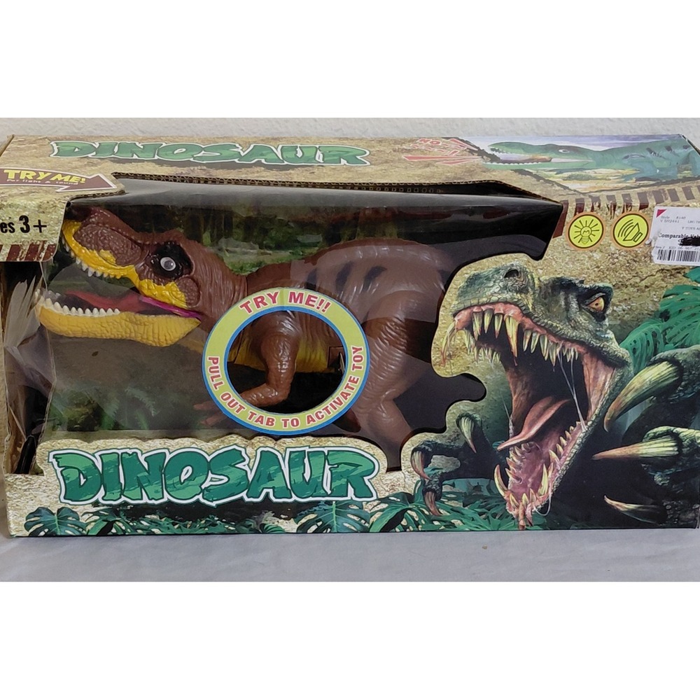 Dinosaur T-Rex Toy Light & Sound Roaring Action Figure Pull Tab 16" Boxed